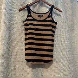 J. Crew Black and Tan Striped Ribbed Tank